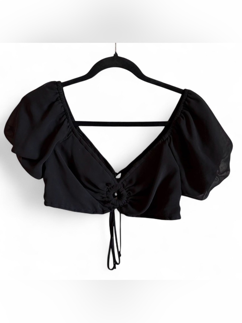 Target Black Puff-Sleeve Drawstring Crop Top
